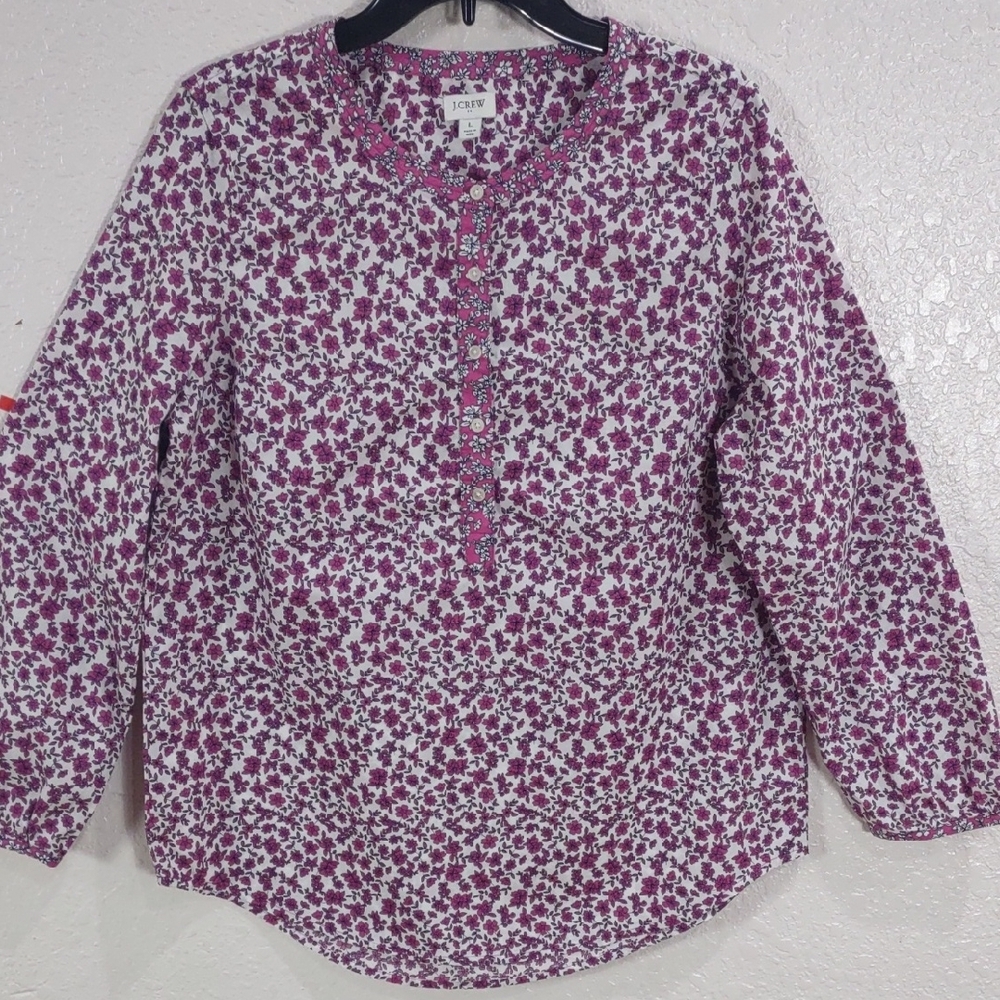 J.CREW , Size L,Floral Purple and White Blouse - Picture 3 of 16